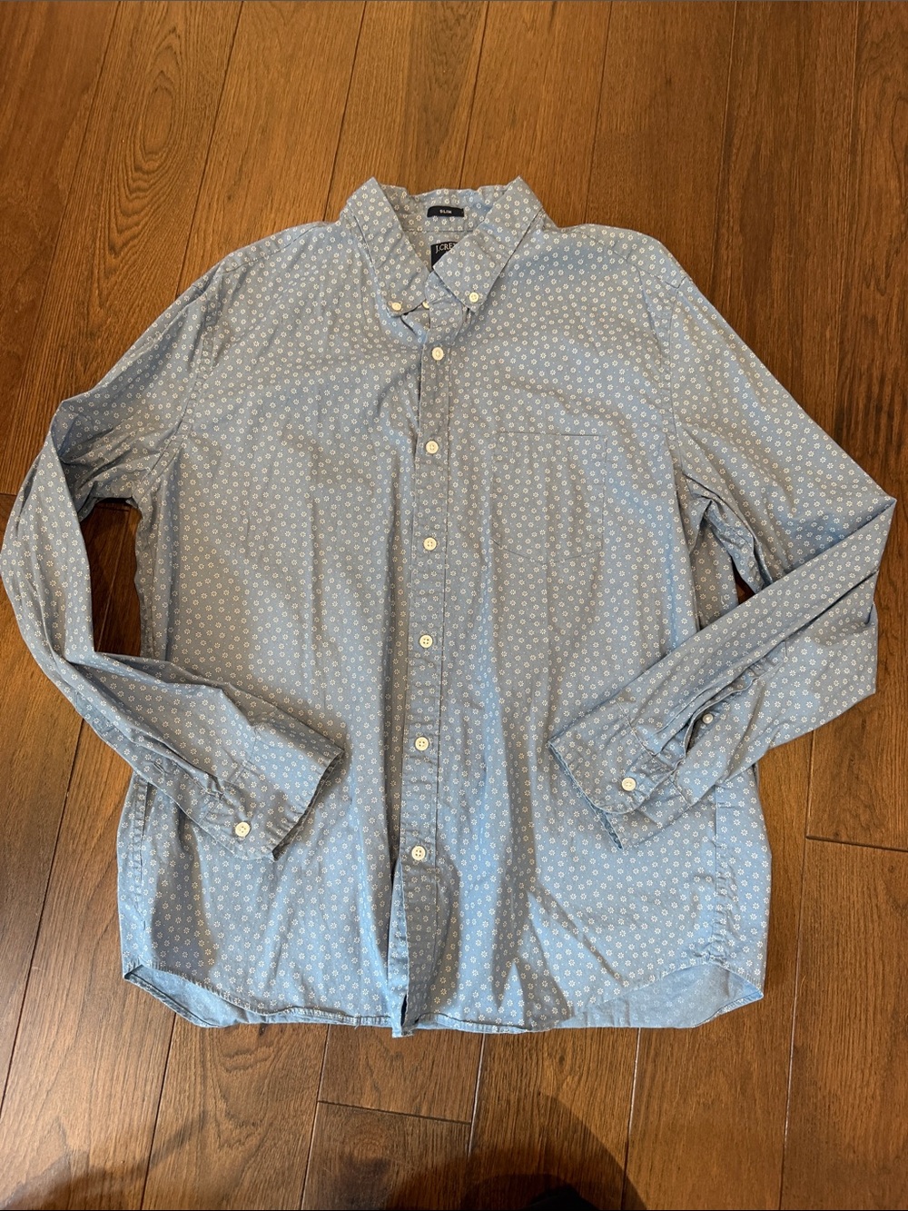 J. Crew Light Blue Floral-Print Button-Down Shirt Size XL Slim Fit - C27-176